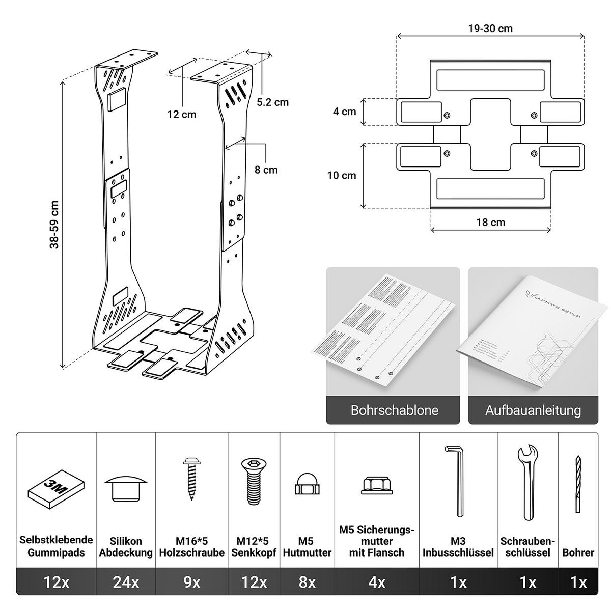 PC-HALTERUNG Schreibtisch - Schwarz - Schwarz, Metall (30/30/59cm) - Ultimate Setup
