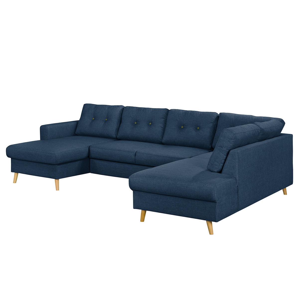 WOHNLANDSCHAFT mit Longchair - Blau/Olivgrün, Textil (290/90/200cm) - home24