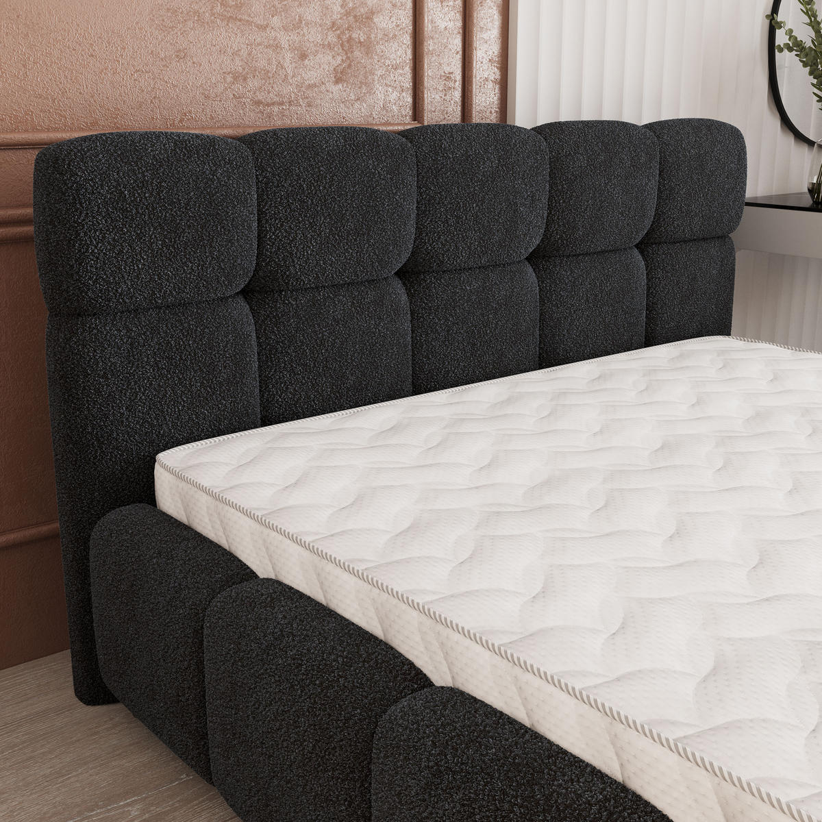 POLSTERBETT FARU Q 180x200 cm mit Bettkästen - Schwarz - Schwarz, Holz (180/200cm) - MASSENO