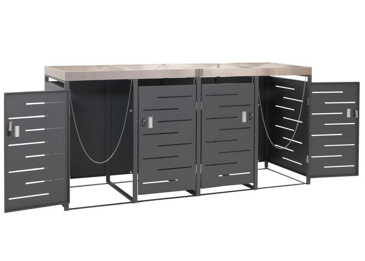 MÜLLTONNENBOX 4er 125x264x84cm 80-240 Liter - Anthrazit, Metall (264/125/84cm) - PROREGAL