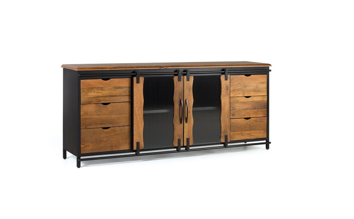 SIDEBOARD aus Mangoholz und schwarzem Metall - Schwarz, Holz (40/80/190cm) - Giner y Colomer