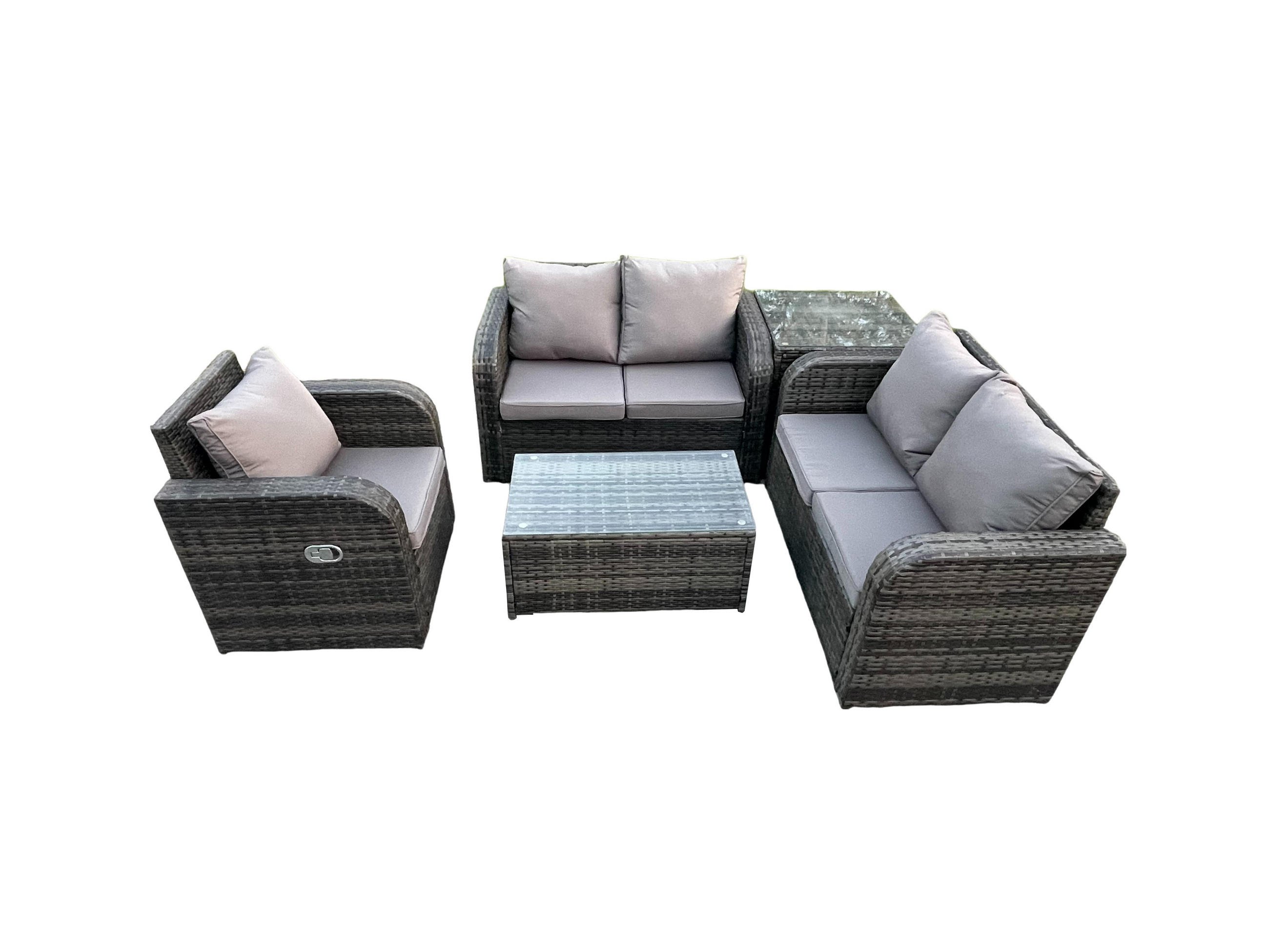 LOUNGESOFA-SET Polyrattan Dunkelgrau 5-Sitzer - Dunkelgrau, Metall - Fimous