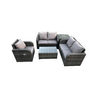 LOUNGESOFA-SET Polyrattan Dunkelgrau 5-Sitzer - Dunkelgrau, Metall - Fimous