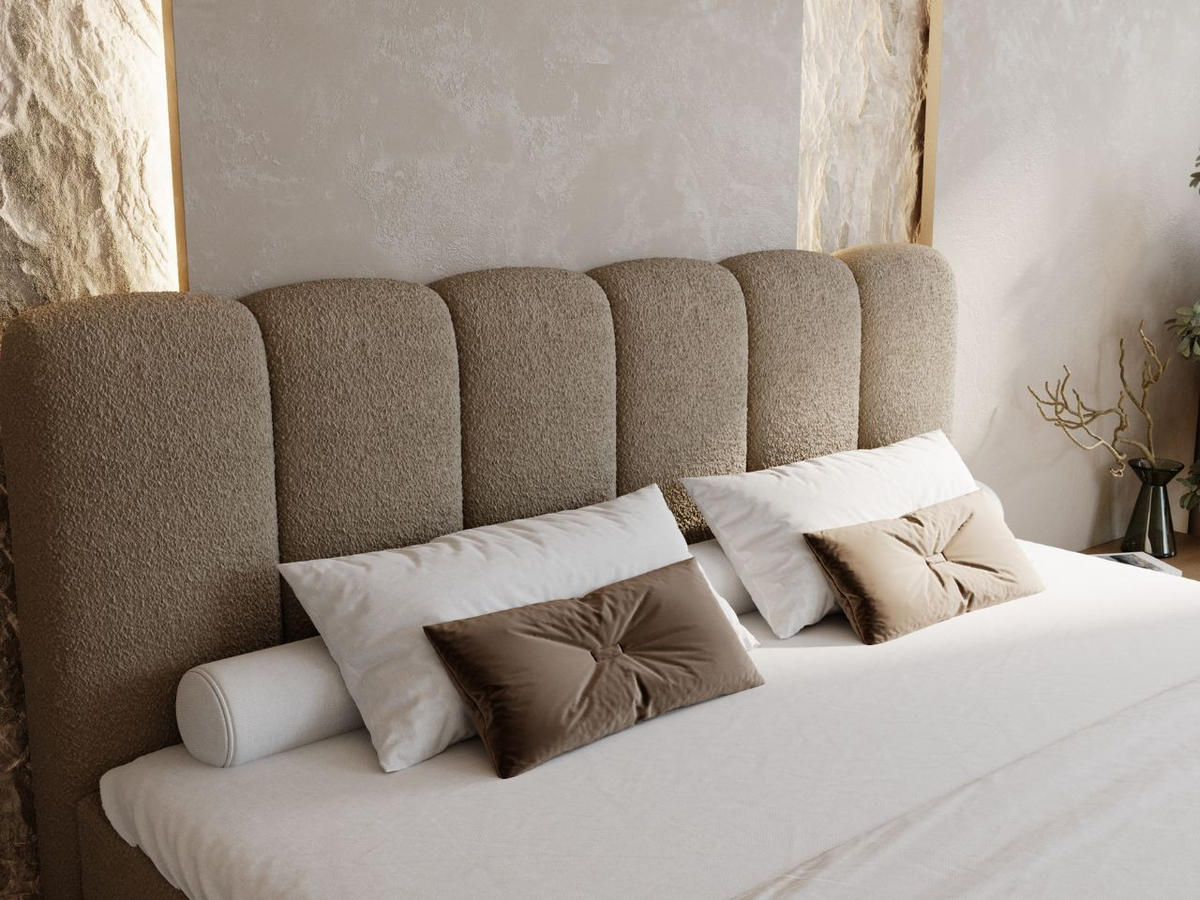 BOXBETT Cloud 140x200 Bouclé-Stoff Braun - Braun, Holz/Textil (140/200cm) - Graingold