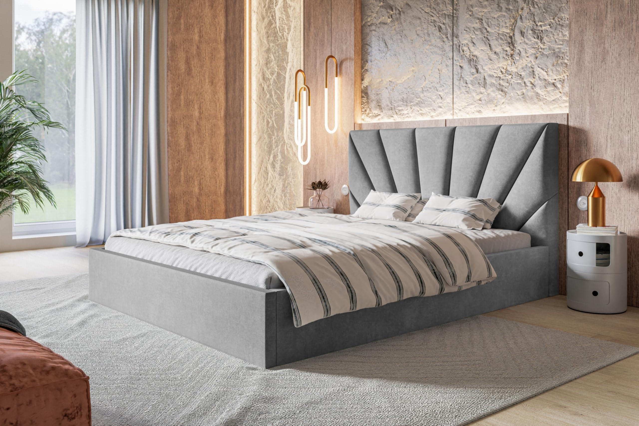 BETT 140x200 - Polsterbett mit Bettkasten und Holzrahmen - Modern Betten - Weicher Jasminstoff - Kollektion Denver, grau - Grau, Holz/Textil (140/200cm) - Alpi-Möbel