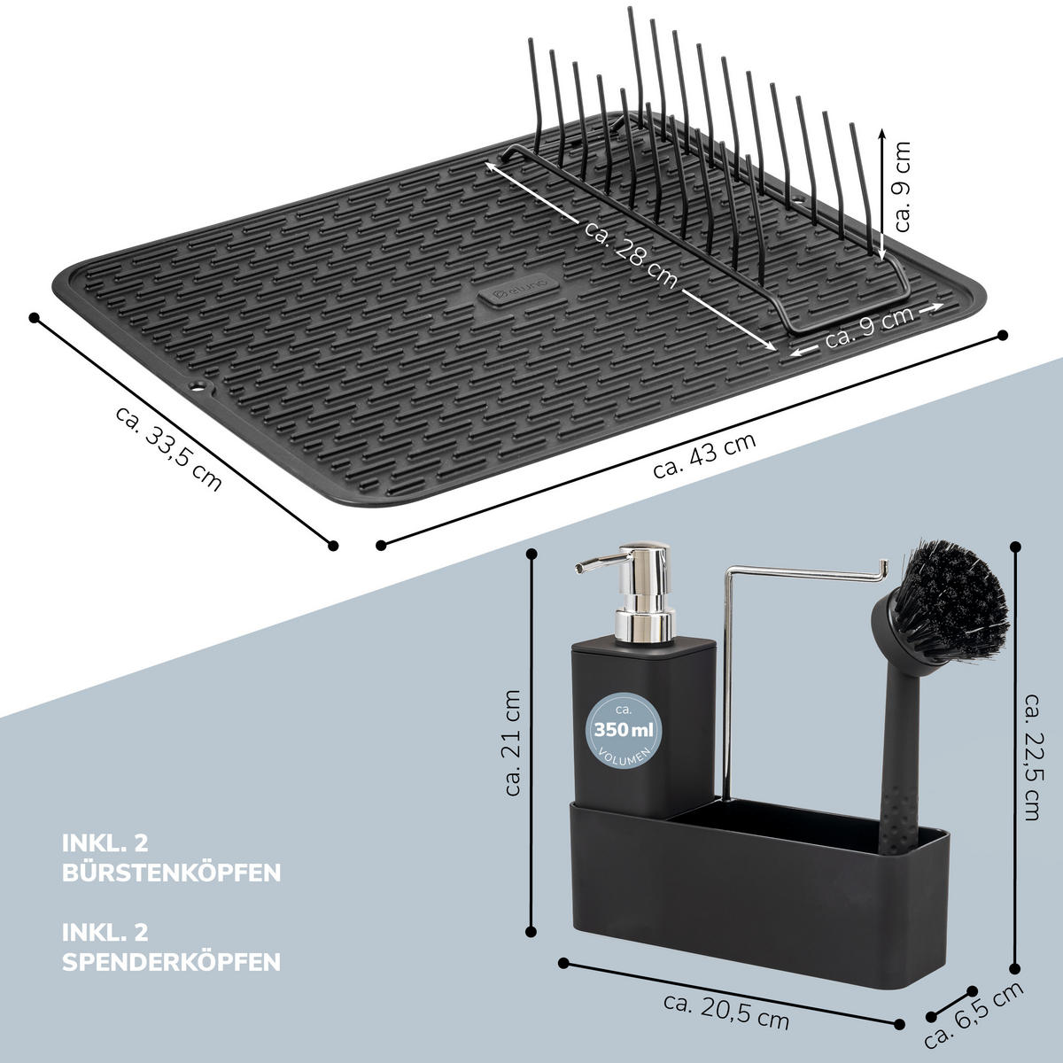 SPÜL-SET 2er Set - Schwarz, Kunststoff (28/9/9cm) - eluno