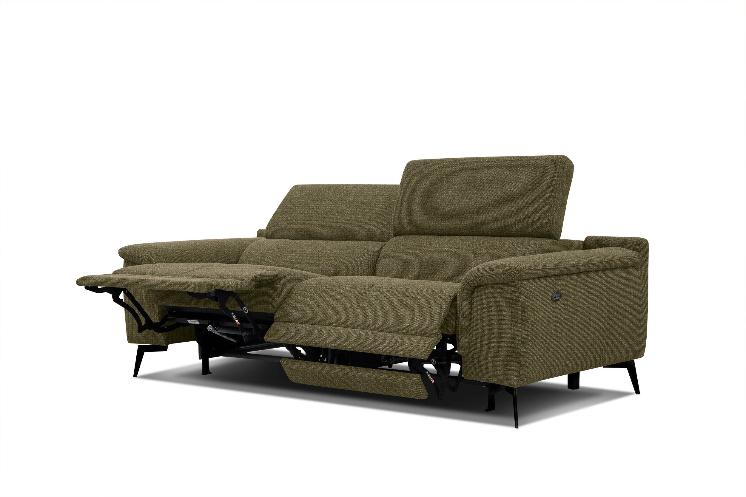 RELAXSOFA FIERO 3-Sitzer mit 2 Relaxfunktionen, olivgrün - Schwarz/Olivgrün, Holzwerkstoff/Textil (212/82/103cm) - Courtois Laville