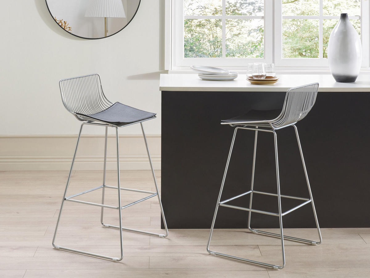 BARSTUHL 2er-Set Metall Silber Fredonia - Silberfarben, Textil/Metall (50/97/49cm) - Beliani
