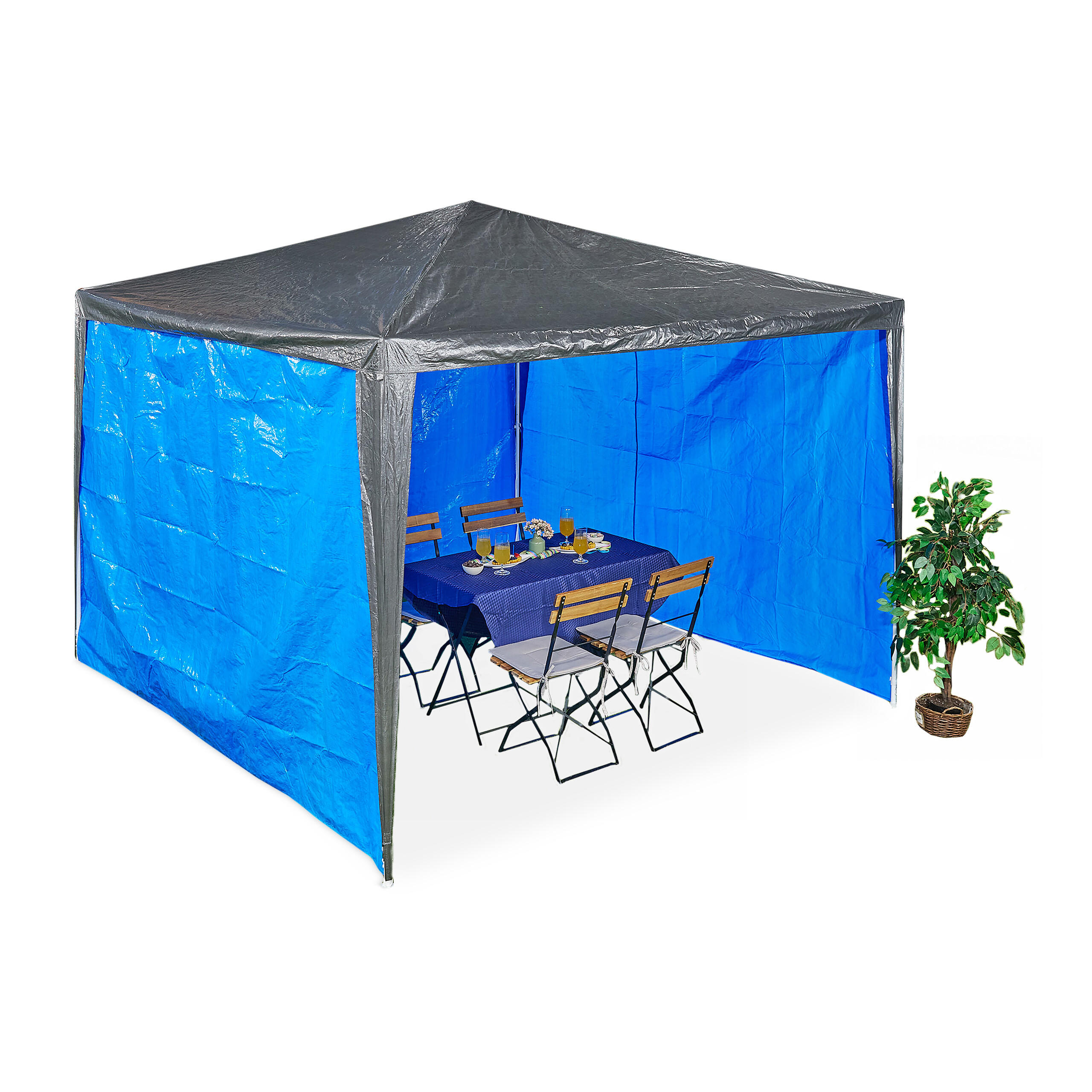 3XPAVILLON-SEITENTEILE - Blau, Kunststoff (300/200/0.1cm) - Relaxdays