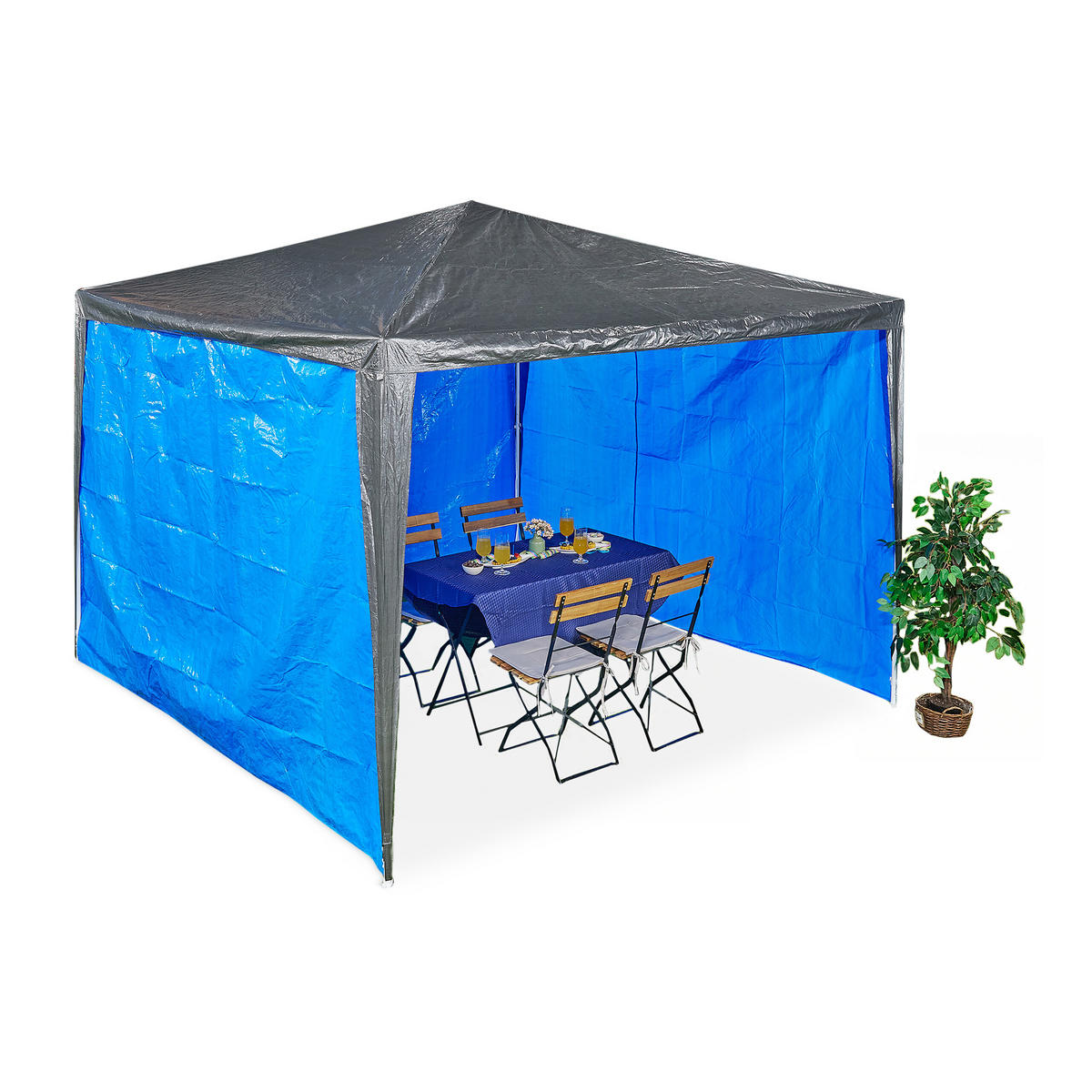 3XPAVILLON-SEITENTEILE - Blau, Kunststoff (300/200/0.1cm) - Relaxdays