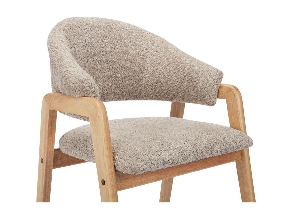 STUHL mit Armlehnen 2er-Set - Bouclé-Stoff & Kautschukholz - Taupe & Holzfarben - SOLUNA - Braun, Textil (53.5/82/56cm) - Vente-Unique