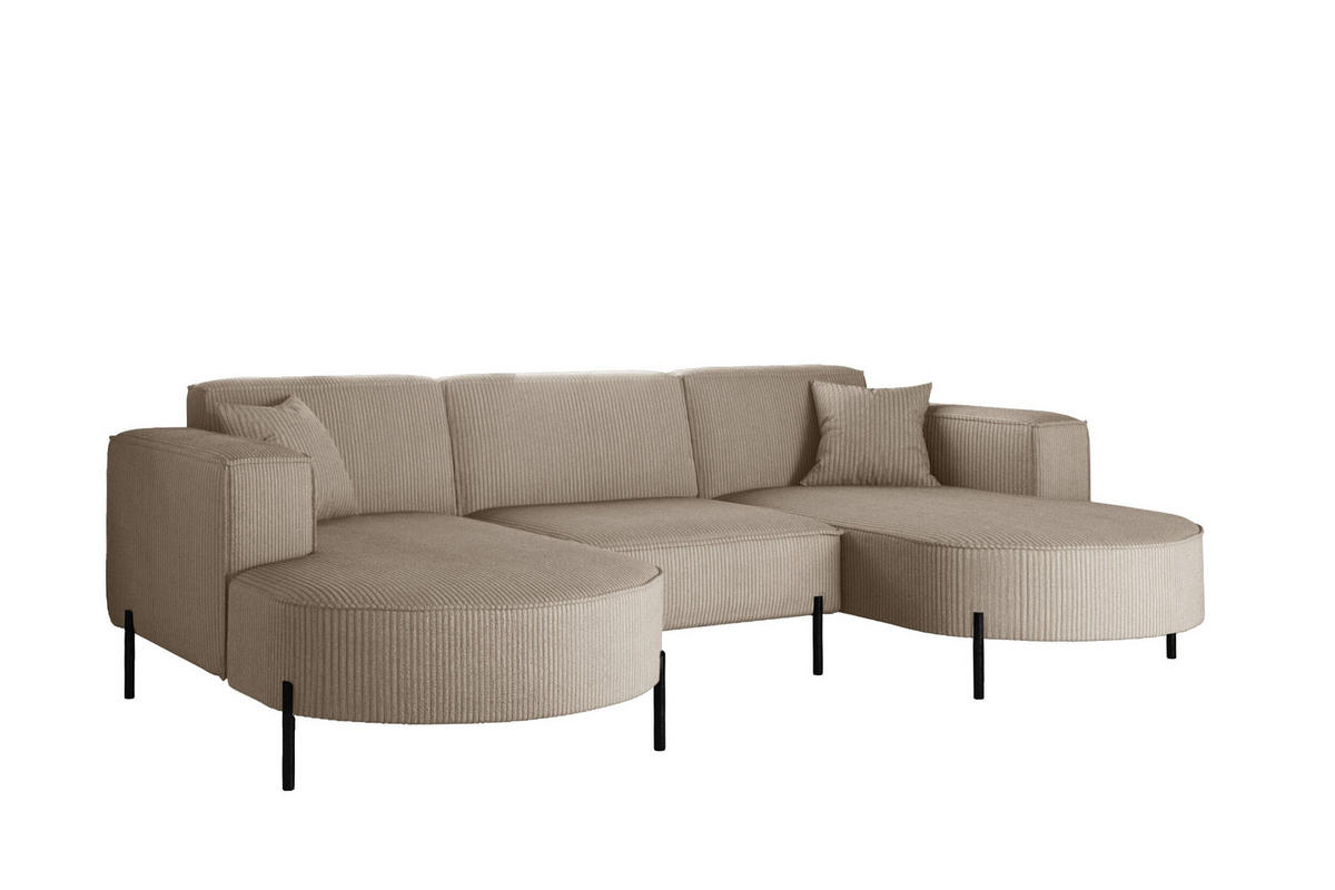 ECKSOFA Designer Modena U Rein stoff Poso Dunkelbeige - Cappuccino, Holz (165/299cm) - Kaiser Möbel