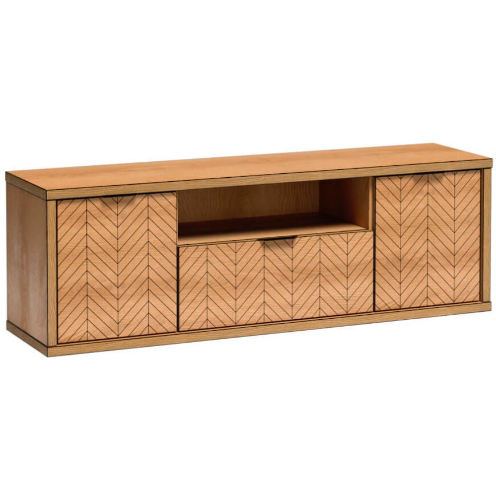 LOWBOARD Fun mit 2 Schubladen und 1 Tür, ohne Beinen - Eichefarben/Schwarz, Holzwerkstoff (158/53/41cm) - Beautysofa