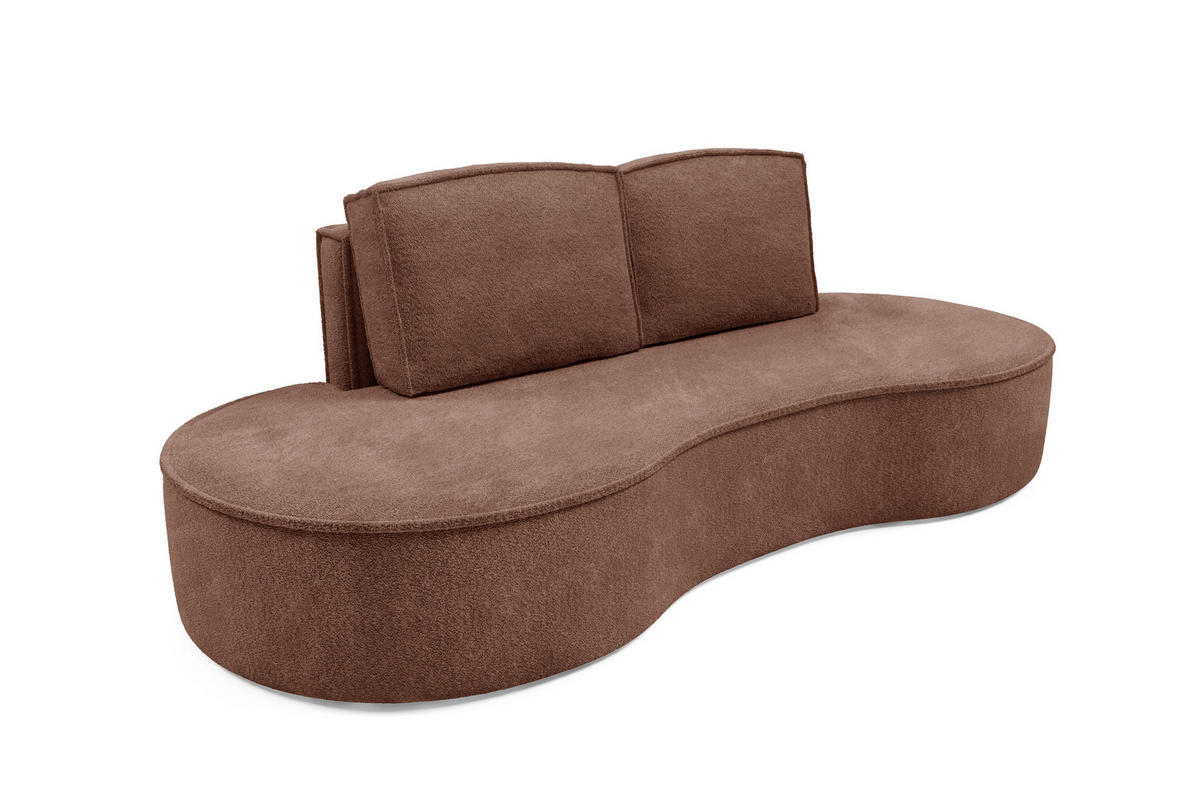SOFA Molly – Freistehendes halbrundes Designsofa mit zwei eleganten, abnehmbaren RückenKissen, Abriamo Stoff, Größe: 234x101x88 cm, Braun - Braun, Holz/Textil (234/88/101cm) - DomoHome