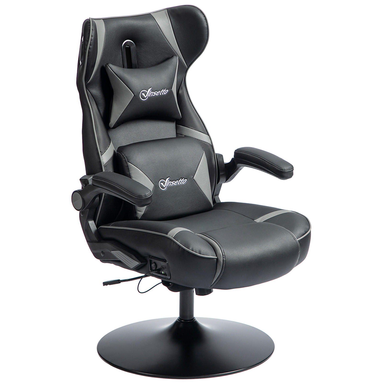 GAMING Stuhl mit runder Bodenplatte, drehbar & neigbar, ergonomischer Sessel, Schwarz-Grau - Grau, Leder (69/112/73cm) - BRILVERDE