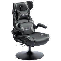 GAMING Stuhl mit runder Bodenplatte, drehbar & neigbar, ergonomischer Sessel, Schwarz-Grau - Grau, Leder (69/112/73cm) - BRILVERDE
