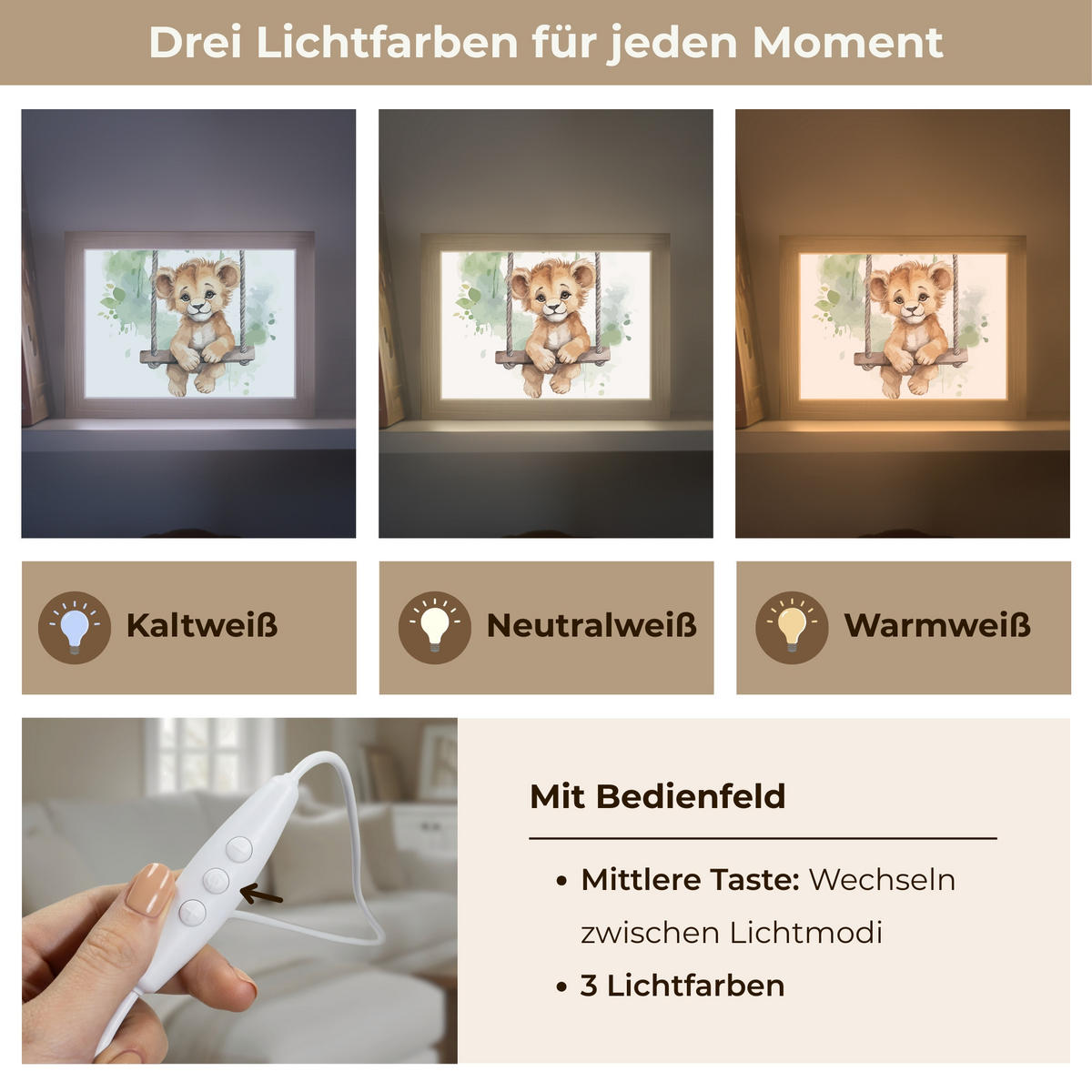 WANDLEUCHTE Löwe - Tier - Kinder - Dschungel 20x15 cm - Weiß, Holzwerkstoff (20/15/8cm) - OnlyWow