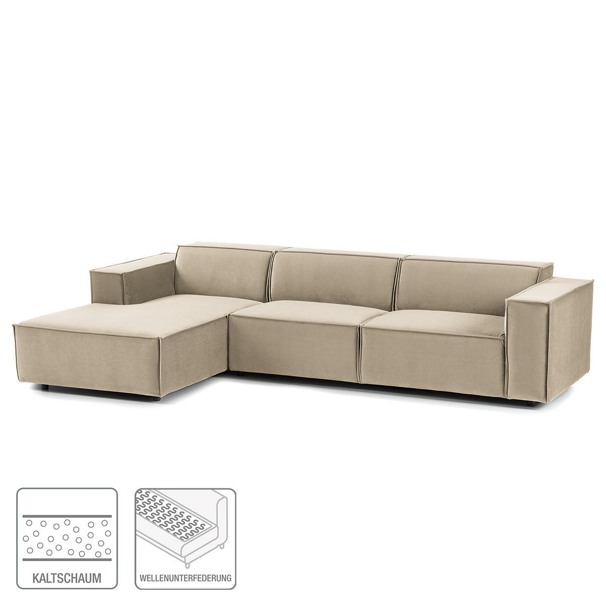 ECKSOFA mit Longchair - Beige/Schwarz, Kunststoff/Textil (294/177cm) - home24