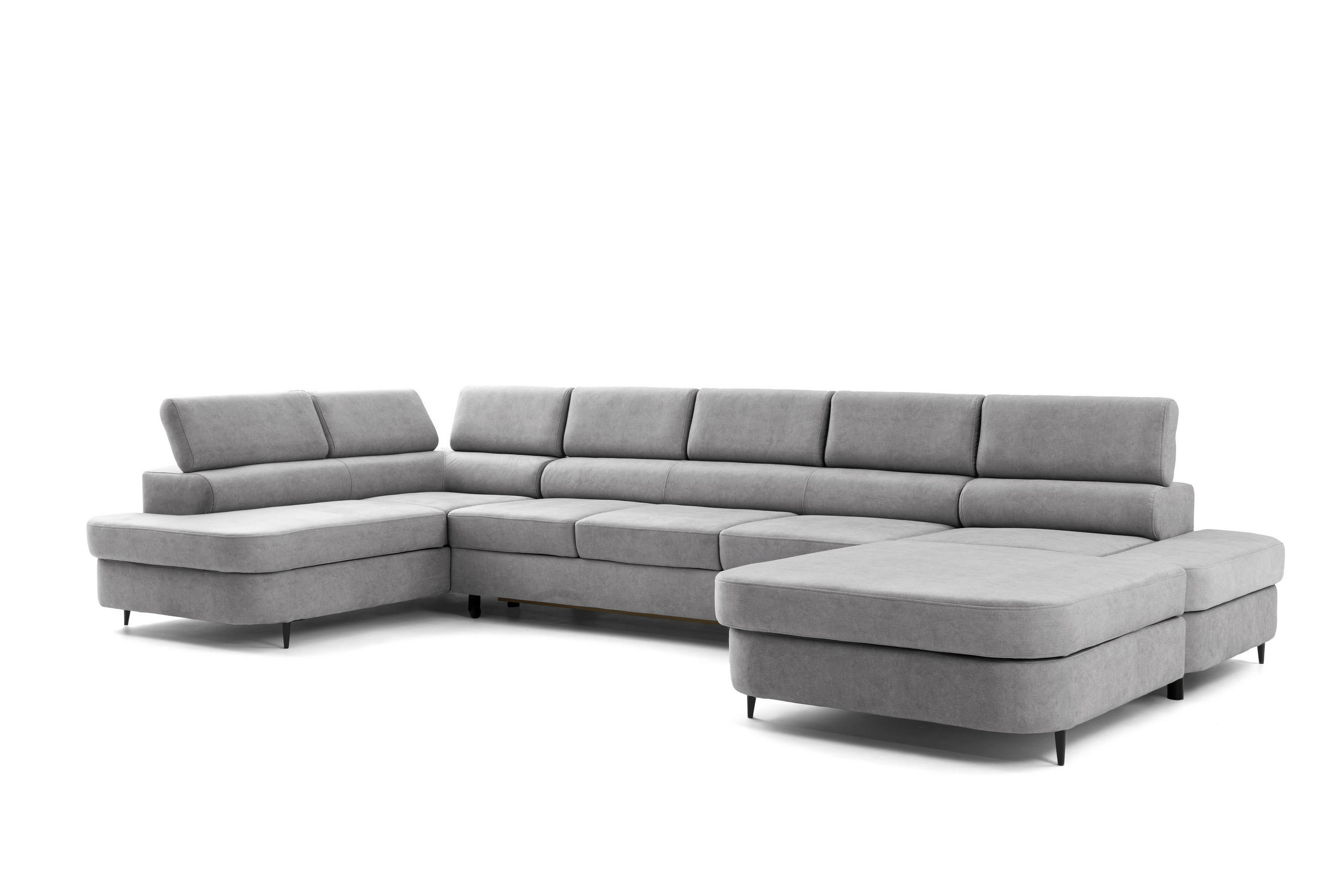 WOHNLANDSCHAFT PRIAM MAXI U – XXL Ecksofa U-form 400 cm inkl. Schlaffunktion, 2 Bettkästen & Kopfteilverstellung Hellgrau - Hellgrau, Holz/Textil (400/91/203cm) - Muffo