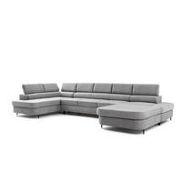 WOHNLANDSCHAFT PRIAM MAXI U – XXL Ecksofa U-form 400 cm inkl. Schlaffunktion, 2 Bettkästen & Kopfteilverstellung Hellgrau - Hellgrau, Holz/Textil (400/91/203cm) - Muffo