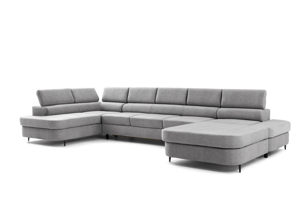 WOHNLANDSCHAFT PRIAM MAXI U – XXL Ecksofa U-form 400 cm inkl. Schlaffunktion, 2 Bettkästen & Kopfteilverstellung Hellgrau - Hellgrau, Holz/Textil (400/91/203cm) - Muffo