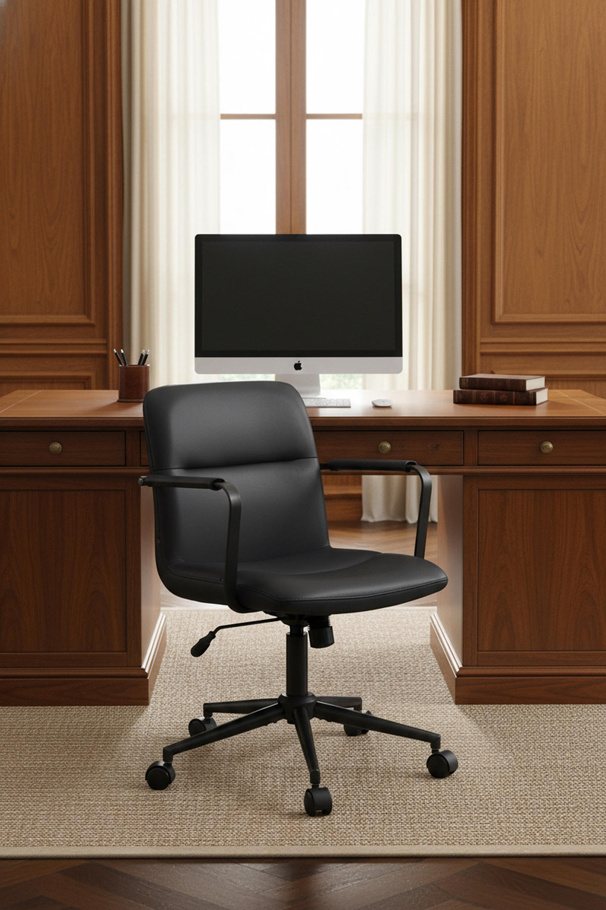 BÜROSTUHL Helix Echtleder schwarz - Schwarz, Leder/Metall (58/98/62cm) - TPFLiving