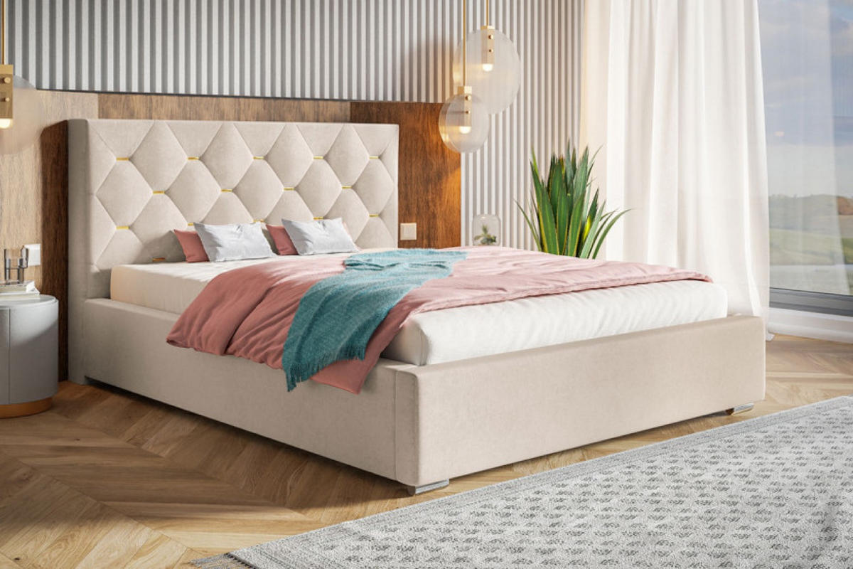 BETT Beige BEN 17 Gepolstert Mit Bettkasten 160x200 cm - Beige, Textil - Sepro Meble