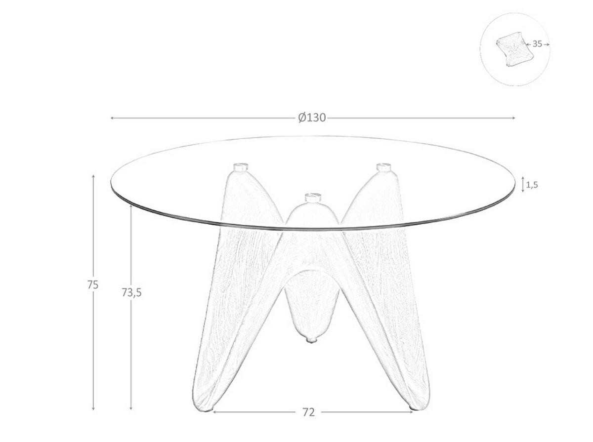 ESSTISCH Glas Walnuss 130/130/75 cm - Transparent/Walnussfarben, Glas (130/130/75cm) - ANGEL CERDA