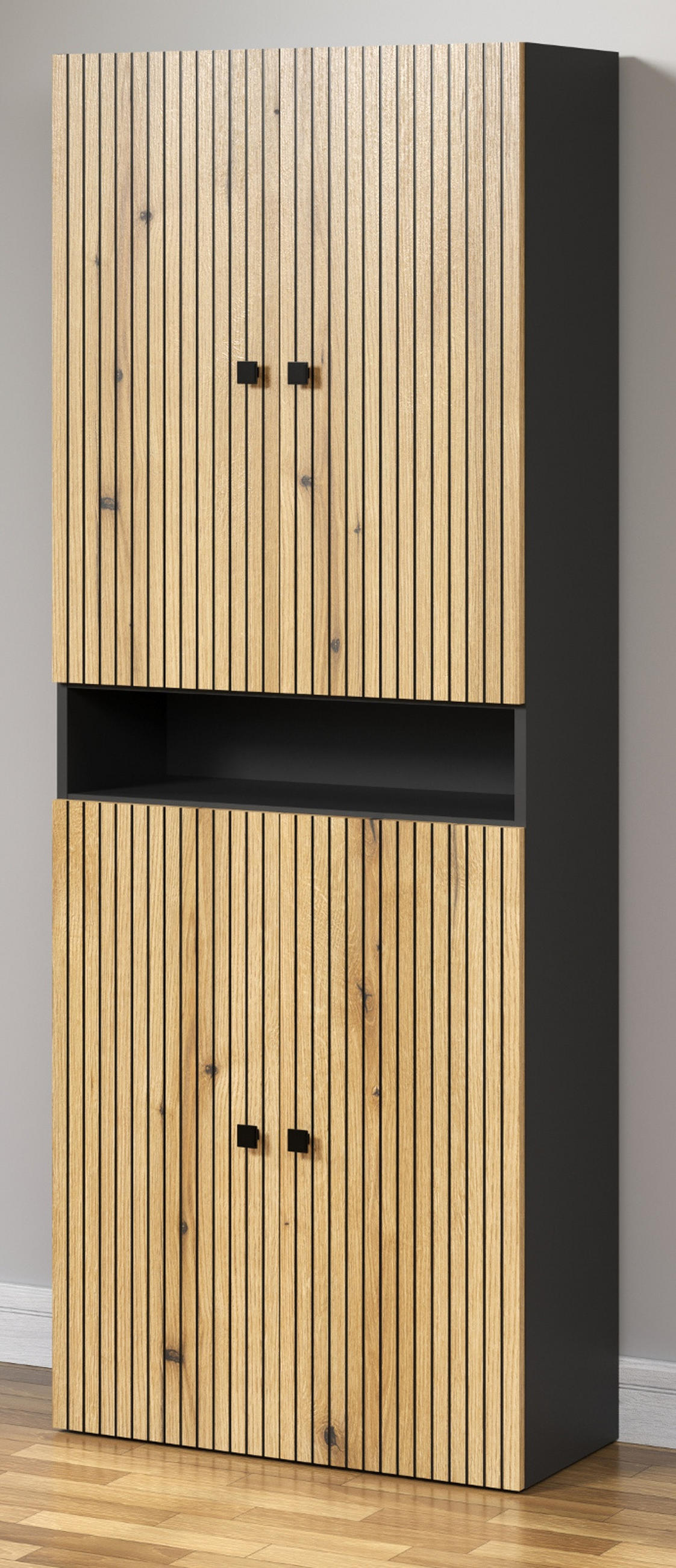 HOCHSCHRANK Evoke Eiche, grau 70 x 186 cm, Badschrank mit viel Stauraum - Eichefarben/Anthrazit, Holzwerkstoff/Metall (70/186/31cm) - Top.Furn