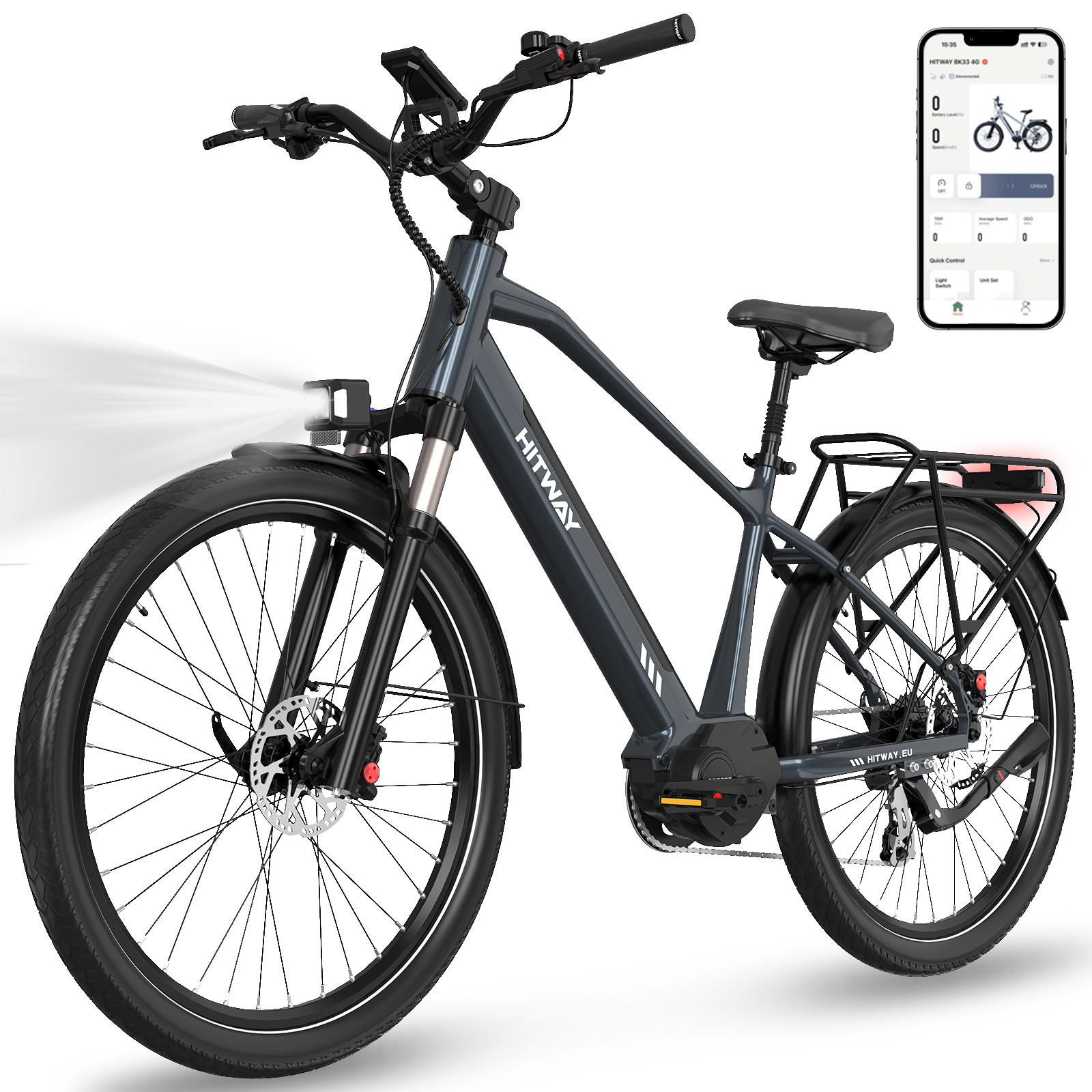 E-BIKE BK33 ,Mittelmotor ,App-Steuerung ,Reichweite bis zu 120 km - Grau, Metall (84cm) - HITWAY