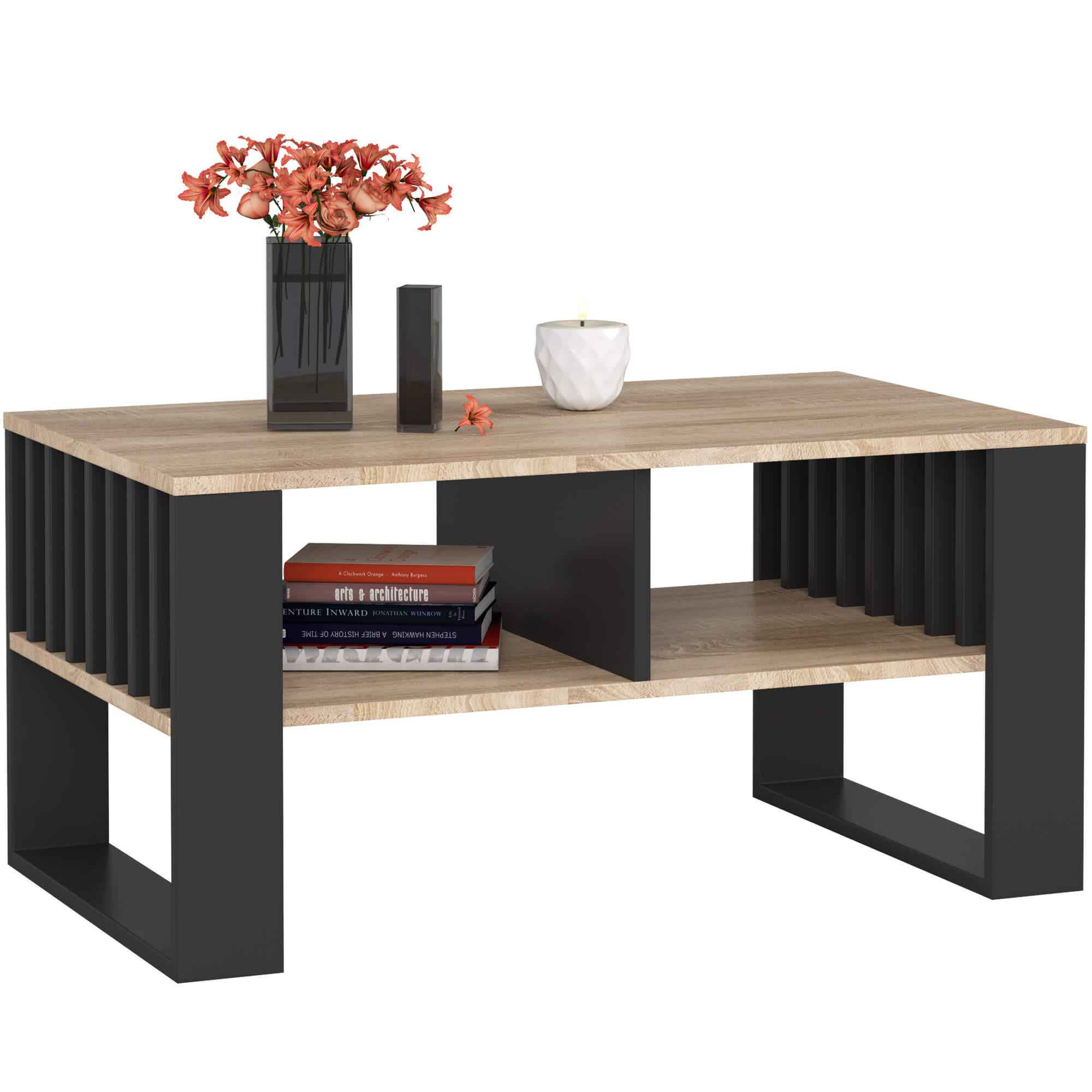 Akord Couchtisch Sonoma Eiche, Schwarz 92x45x53 cm