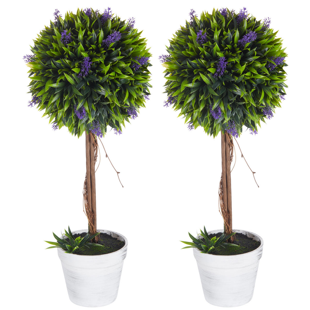 KUNSTPFLANZEN 2er-Set DE-08629 Lavendelstämmchen mit Übertopf Grün - Grün, Kunststoff (60cm) - ComfortXL