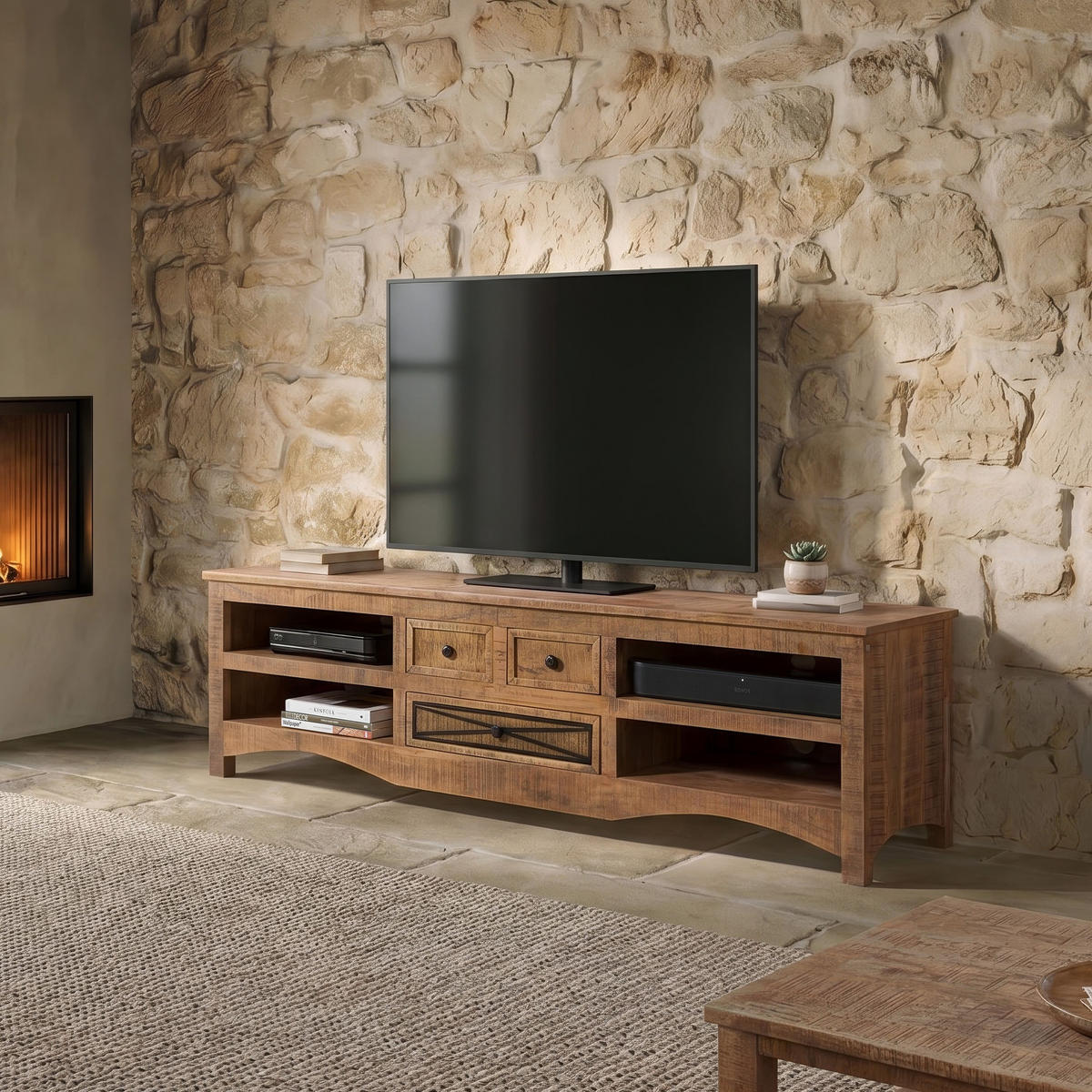 TV-BOARD Akazie 180x50x50 natur versiegelt NATURE OF SPIRIT #218 - Naturfarben, Holz (50/50/180cm) - Massivmoebel24
