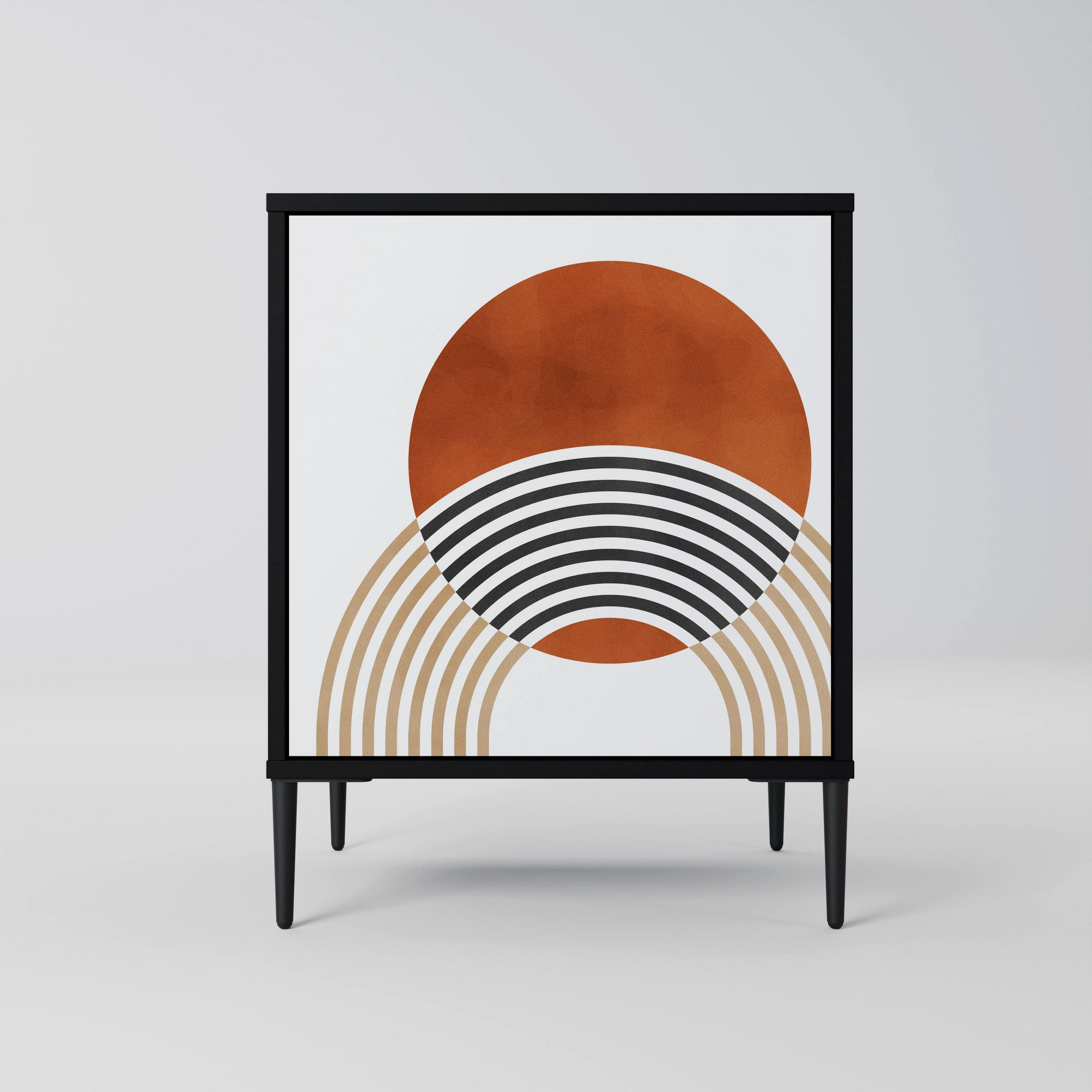 SIDEBOARD CIRCLE RHYTM, Schwarz, 57,5x42x72,5 cm, Schwarze Metallfüße - Multicolor/Schwarz, Holzwerkstoff/Metall (57.5/72.5/42cm) - SpaceRebels