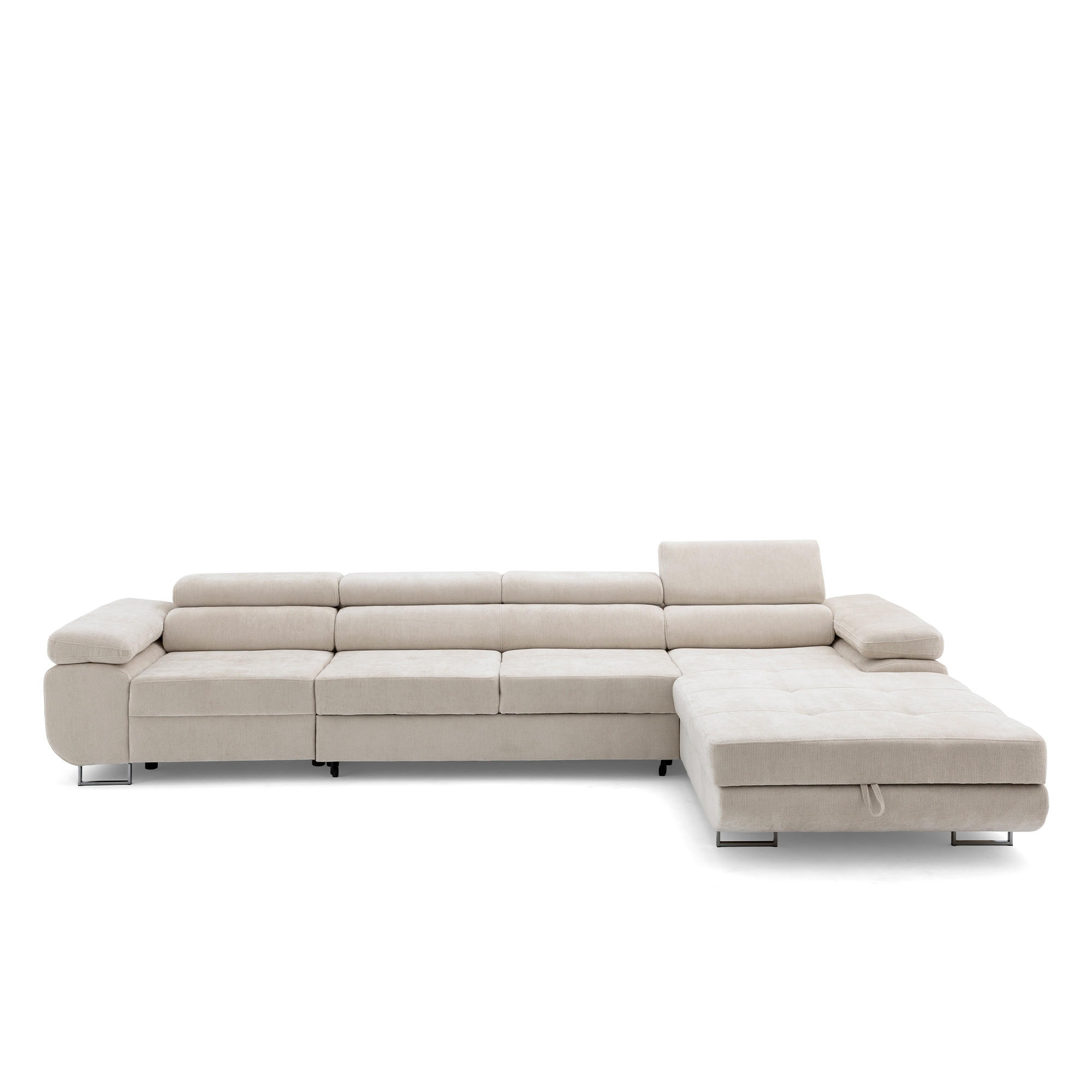 ECKSOFA ALONZO MAXI Rechts mit Schlaffunktion 125x195 Chenille Beige - Chromfarben/Beige, Holz/Textil (350/203cm) - Muffo
