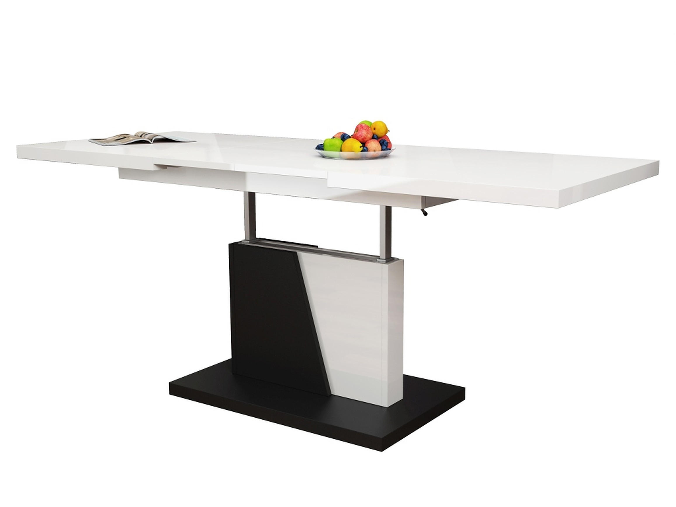 COUCHTISCH rechteckig Weiß Hochglanz - Schwarz matt ausziehbar höhenverstellbar - Weiß Hochglanz/Schwarz, Holzwerkstoff (70/120/60cm) - designimpex