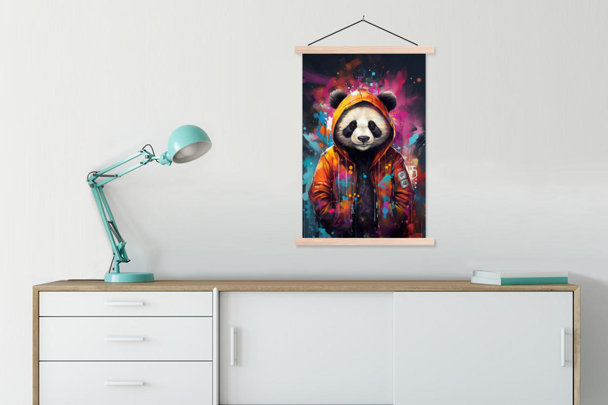 POSTER Panda - Jacke - Graffiti - Orange 60x90 cm - Orange, Textil (60/90/0.15cm) - MuchoWow