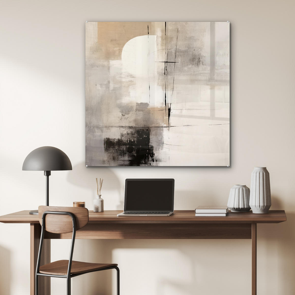 ACRYLGLASBILD Abstrakt - Kunst - Grau 90x90 cm - Hellgrau, Glas (90/90cm) - MuchoWow