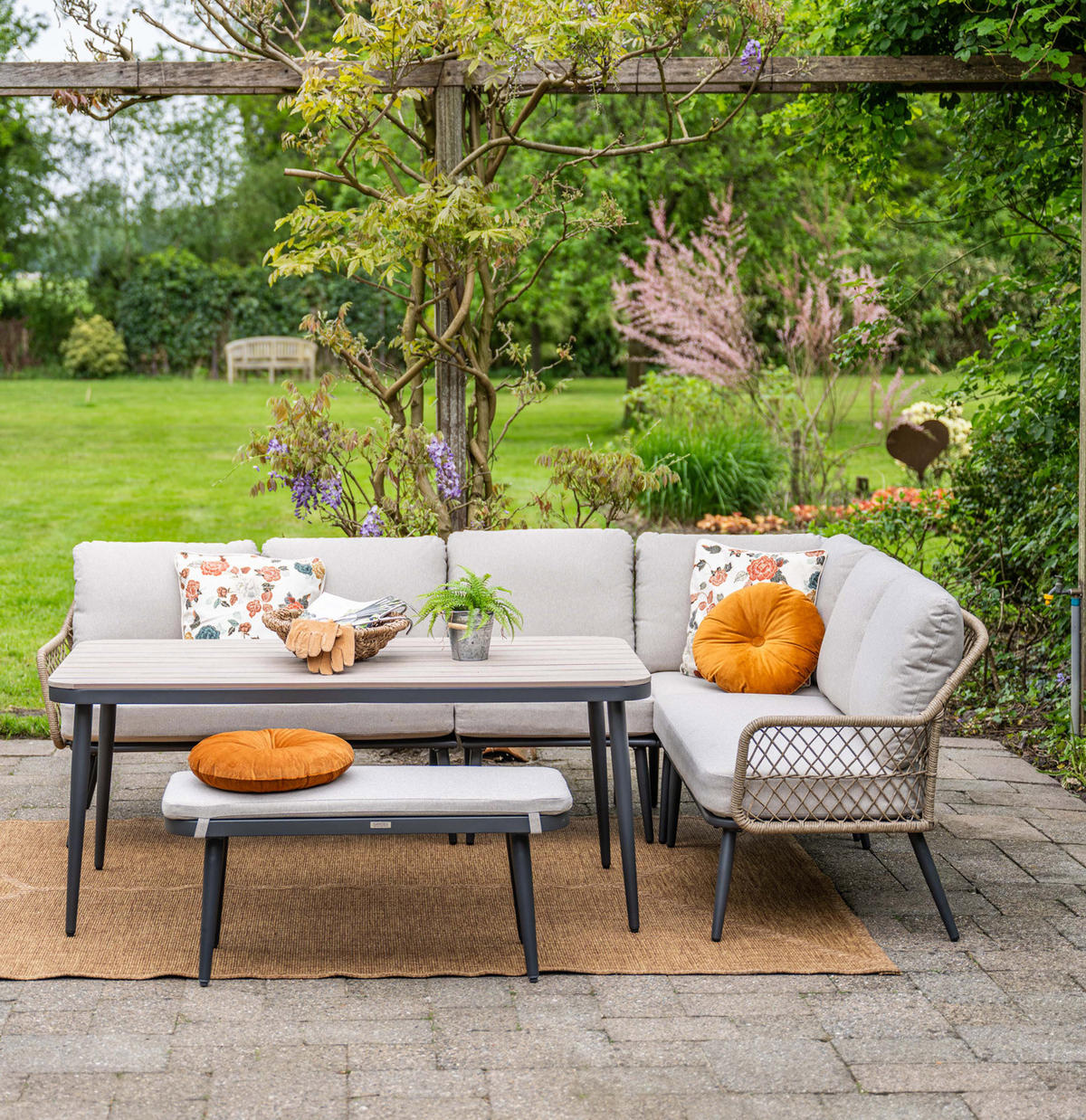 GARTENLOUNGESET Allasio 5-tlg., Premium Dining Set, Gartenmöbelset - Anthrazit, Metall - GARDEN IMPRESSIONS