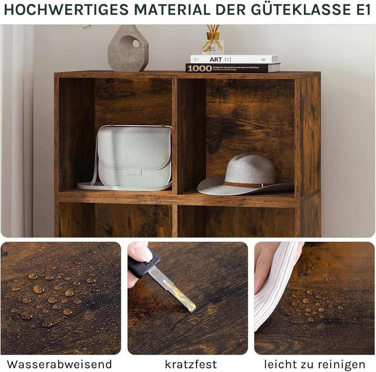 REGALE Bücherregal mit 10 Fächern, 120 x 120 x 30 cm, Vintagebraun - Dunkelbraun, Holzwerkstoff (120/120/30cm) - Woltu