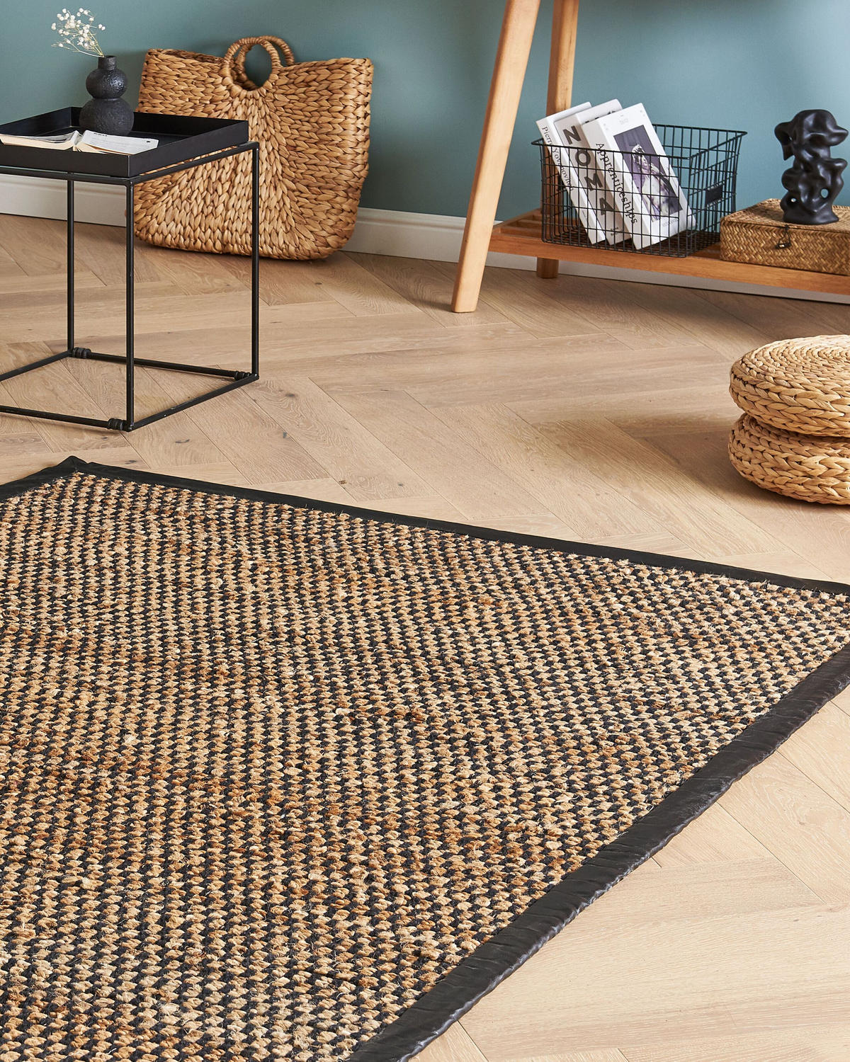 KURZFLOR-TEPPICH Schwarz 140/200 cm Gerce - Beige/Schwarz, Naturmaterialien (140/200cm) - Beliani