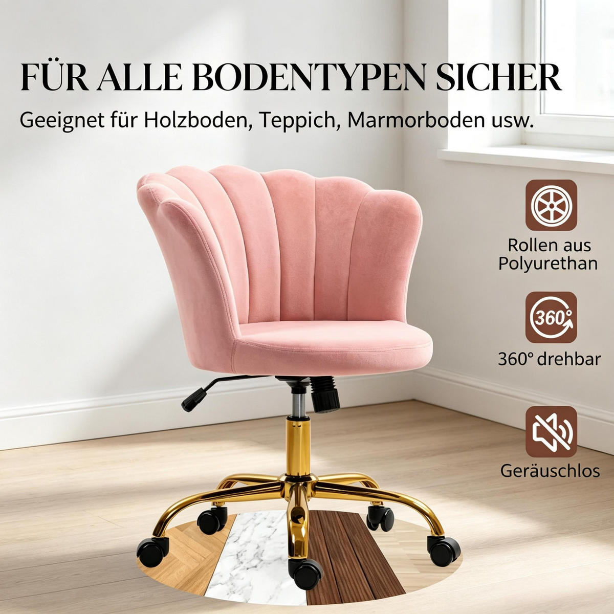 DREHSTUHL rosa Velours Friseurstuhl höhenverstellbar 69 cm - Rosa, Textil (69/80/64cm) - Gisaae