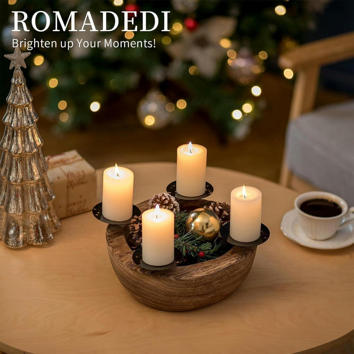 ADVENTSKRANZ Holzschale mit 4 Kerzenhaltern 25 cm - Rot, Holz (10cm)