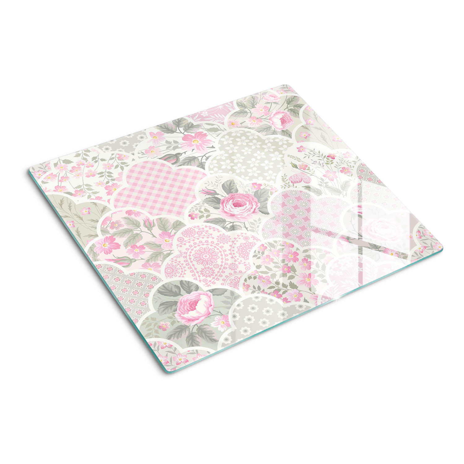 GLASPLATTE 60x52 cm Rosen und Ornamente - Pink, Glas (60/0.4/52cm) - TULUP