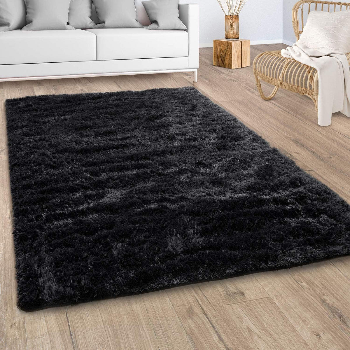HOCHFLORTEPPICH 120/170 cm Silky 591 - Schwarz, Textil (120/170cm) - Paco Home