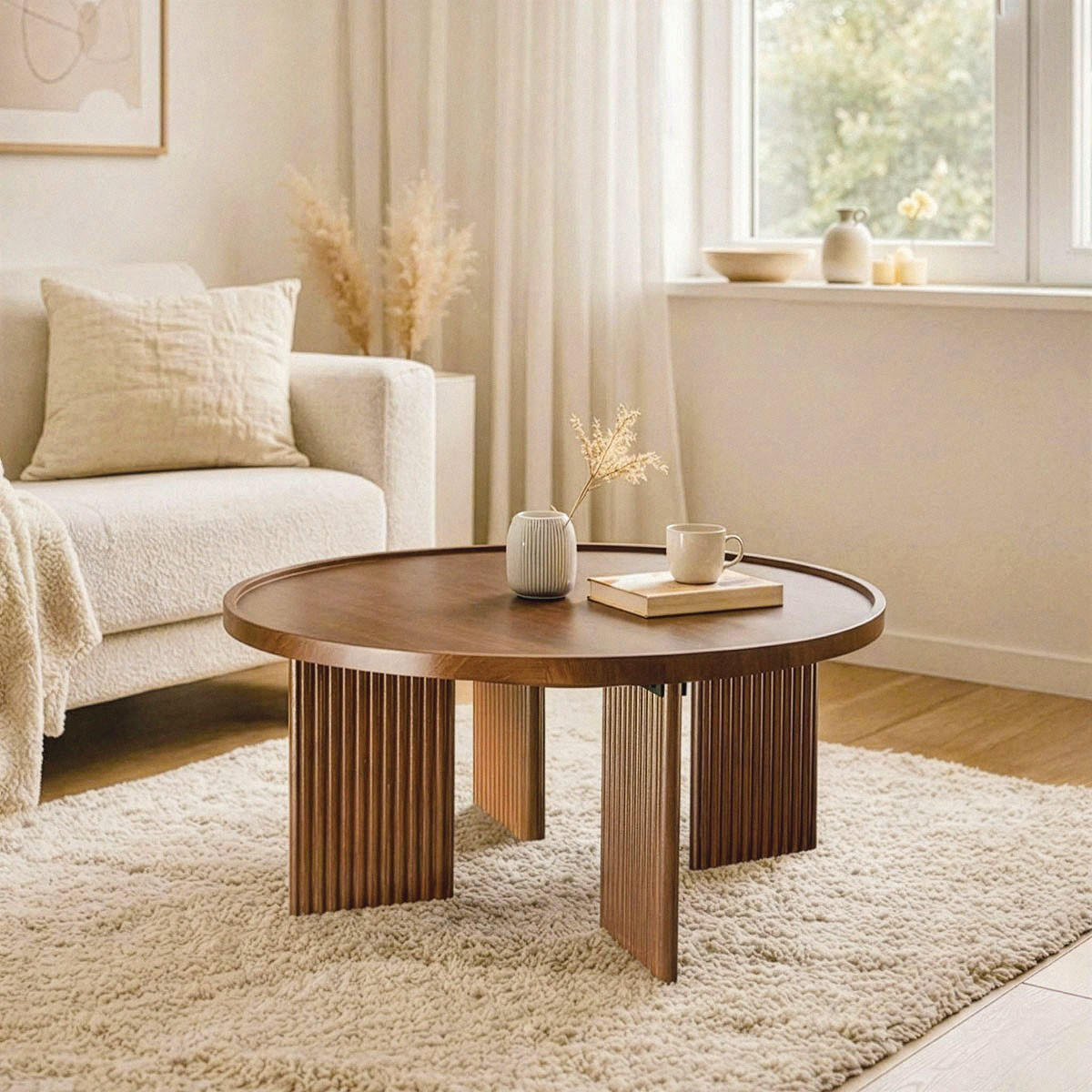 COUCHTISCH Runder Couchtisch in Nussbaumdekor 80/80/35 cm - Nussbaumfarben, Holzwerkstoff (9.5/80/35cm) - Calicosy