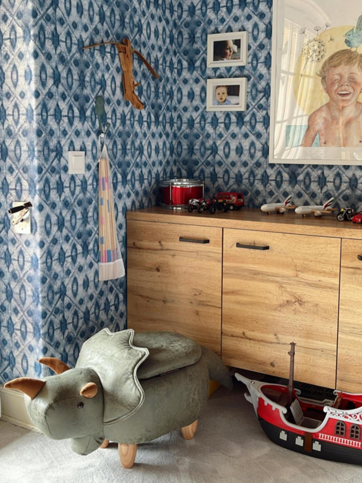 HOCKER Triceratops 42/92/56 cm - Grün, Kunststoff/Textil (92/56/42cm) - Beliani