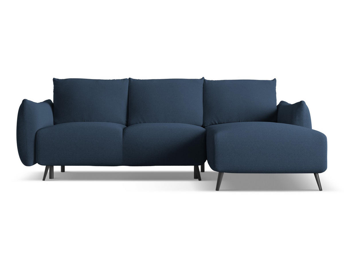 ECKSOFA mit Schlaffunktion Chenille Stoff Blau - Blau/Schwarz, Textil/Metall (242/162cm) - Makamii