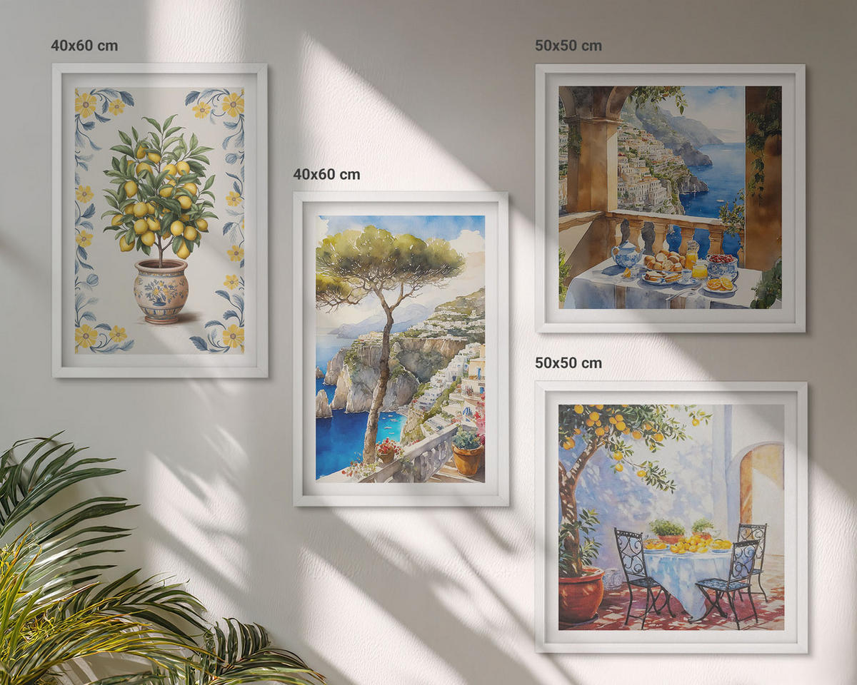 WANDBILDER 4er-Set - 50x50 cm & 40x60 cm Weißer Rahmen - Gemälde von Zitronenbäumen - Weiß, Kunststoff (50/50cm) - ArtPrintCave