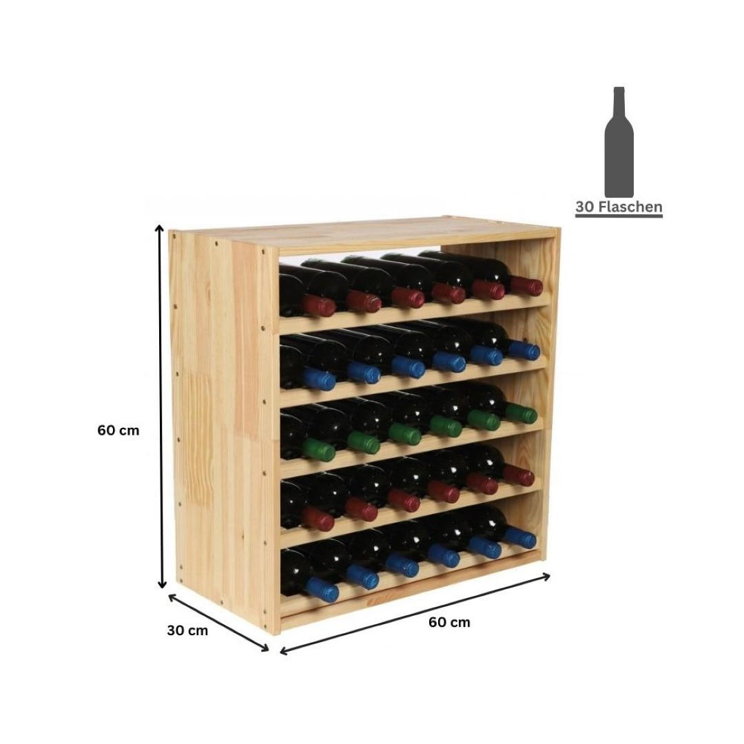 WEINREGAL Vincellar Mod 60x60x30 cm Standard Modul Für 30 Flaschen Massives Kiefernholz Natur - Naturfarben, Holz (60/60/30cm) - PROREGAL
